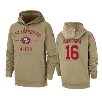 Men's San Francisco 49ers #16 Joe Montana Tan 2019 Salute to Service Sideline Therma Pullover Hoodie Men's San Francisco 49ers #16 Joe Montana Tan 2019 Salute to Service Sideline Therma Pullover Hoodie
