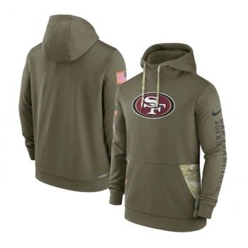 Men's San Francisco 49ers 2022 Olive Salute to Service Therma Performance Pullover Hoodie Men's San Francisco 49ers 2022 Olive Salute to Service Therma Performance Pullover Hoodie