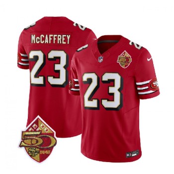 Men's San Francisco 49ers #23 Christian McCaffrey Red 2023 F.U.S.E. 50th Patch Throwback Stitched Football Jersey Men's San Francisco 49ers #23 Christian McCaffrey Red 2023 F.U.S.E. 50th Patch Throwback Stitched Football Jersey