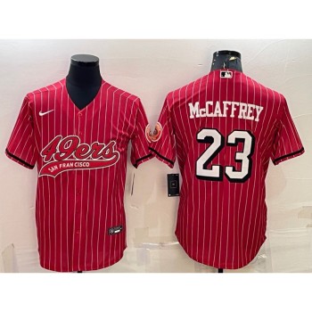 Men's San Francisco 49ers #23 Christian McCaffrey Red With Patch Cool Base Stitched Baseball Jersey Men's San Francisco 49ers #23 Christian McCaffrey Red With Patch Cool Base Stitched Baseball Jersey