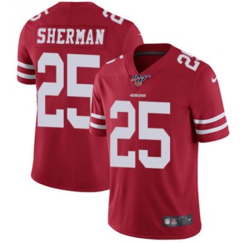 Men's San Francisco 49ers #25 Richard Sherman Red 2019 100th season Vapor Untouchable Limited Stitched NFL Jersey Men's San Francisco 49ers #25 Richard Sherman Red 2019 100th season Vapor Untouchable Limited Stitched NFL Jersey