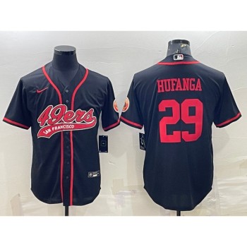 Men's San Francisco 49ers #29 Talanoa Hufanga Black With Patch Cool Base Stitched Baseball Jersey Men's San Francisco 49ers #29 Talanoa Hufanga Black With Patch Cool Base Stitched Baseball Jersey