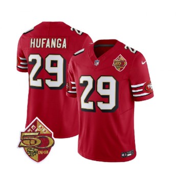 Men's San Francisco 49ers #29 Talanoa Hufanga Red 2023 F.U.S.E. 50th Patch Throwback Stitched Football Jersey Men's San Francisco 49ers #29 Talanoa Hufanga Red 2023 F.U.S.E. 50th Patch Throwback Stitched Football Jersey