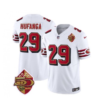 Men's San Francisco 49ers #29 Talanoa Hufanga White 2023 F.U.S.E. 50th Patch Throwback Stitched Football Jersey Men's San Francisco 49ers #29 Talanoa Hufanga White 2023 F.U.S.E. 50th Patch Throwback Stitched Football Jersey