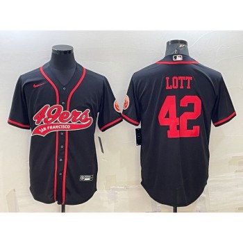 Men's San Francisco 49ers #42 Ronnie Lott Black With Patch Cool Base Stitched Baseball Jersey Men's San Francisco 49ers #42 Ronnie Lott Black With Patch Cool Base Stitched Baseball Jersey
