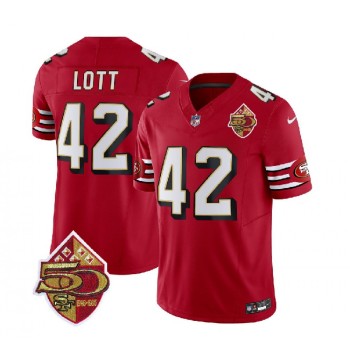 Men's San Francisco 49ers #42 Ronnie Lott Red 2023 F.U.S.E. 50th Patch Throwback Stitched Football Jersey Men's San Francisco 49ers #42 Ronnie Lott Red 2023 F.U.S.E. 50th Patch Throwback Stitched Football Jersey