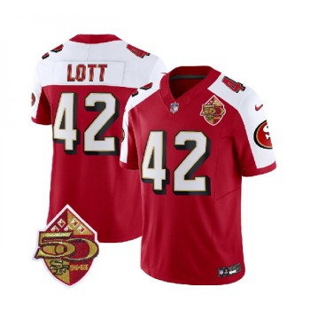 Men's San Francisco 49ers #42 Ronnie Lott Red/White 2023 F.U.S.E. 50th Patch Throwback Stitched Football Jersey Men's San Francisco 49ers #42 Ronnie Lott Red/White 2023 F.U.S.E. 50th Patch Throwback Stitched Football Jersey
