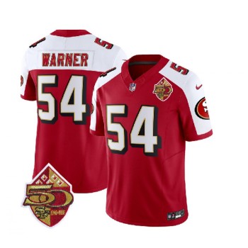 Men's San Francisco 49ers #54 Fred Warner Red/White 2023 F.U.S.E. 50th Patch Vapor Limited Stitched Football Jersey Men's San Francisco 49ers #54 Fred Warner Red/White 2023 F.U.S.E. 50th Patch Vapor Limited Stitched Football Jersey