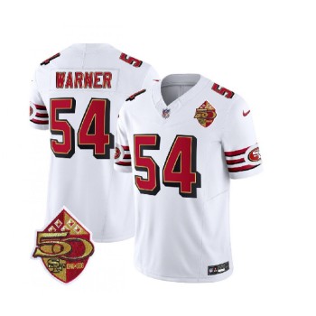 Men's San Francisco 49ers #54 Fred Warner White 2023 F.U.S.E. 50th Patch Throwback Stitched Football Jersey Men's San Francisco 49ers #54 Fred Warner White 2023 F.U.S.E. 50th Patch Throwback Stitched Football Jersey