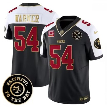 Men's San Francisco 49ers #54 Fred Warner White balck 2023 F.U.S.E. With 3-Star C Patch and Faithful To The Bay Patch Stitched Football Jersey Men's San Francisco 49ers #54 Fred Warner White balck 2023 F.U.S.E. With 3-Star C Patch and Faithful To The Bay Patch Stitched Football Jersey