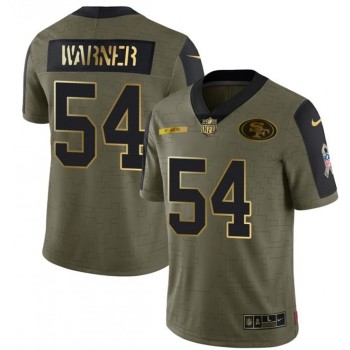 Men's San Francisco 49ers #54 Warner Scarlet 2021 Olive Salute To Service Golden Limited Stitched Jersey Men's San Francisco 49ers #54 Warner Scarlet 2021 Olive Salute To Service Golden Limited Stitched Jersey