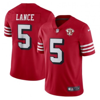 Men's San Francisco 49ers #5 Trey Lance 2021 Scarlet 75th Anniversary Alternate Vapor Untouchable Stitched NFL Jersey Men's San Francisco 49ers #5 Trey Lance 2021 Scarlet 75th Anniversary Alternate Vapor Untouchable Stitched NFL Jersey