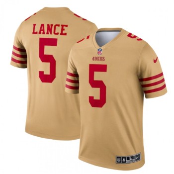 Men's San Francisco 49ers #5 Trey Lance 2022 New Gold Inverted Legend Stitched Football Jersey Men's San Francisco 49ers #5 Trey Lance 2022 New Gold Inverted Legend Stitched Football Jersey