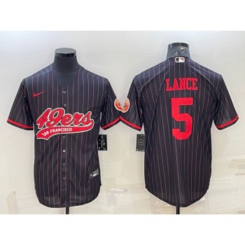 Men's San Francisco 49ers #5 Trey Lance Black With Patch Cool Base Stitched Baseball Jersey Men's San Francisco 49ers #5 Trey Lance Black With Patch Cool Base Stitched Baseball Jersey