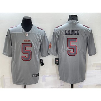 Men's San Francisco 49ers #5 Trey Lance Grey With Patch Atmosphere Fashion Stitched Jersey Men's San Francisco 49ers #5 Trey Lance Grey With Patch Atmosphere Fashion Stitched Jersey
