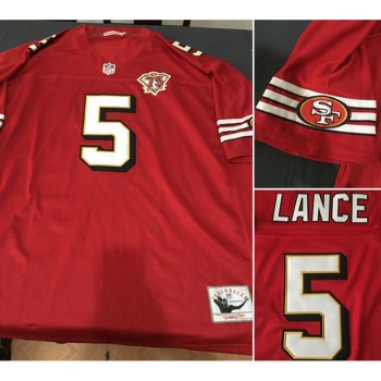 Men's San Francisco 49ers #5 Trey Lance Red Throwback with 75th Anniversary Vapor Untouchable Limited Stitched Jersey Men's San Francisco 49ers #5 Trey Lance Red Throwback with 75th Anniversary Vapor Untouchable Limited Stitched Jersey