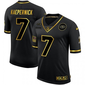 Men's San Francisco 49ers #7 Colin Kaepernick 2020 Black/Gold Salute To Service Limited Stitched Jersey Men's San Francisco 49ers #7 Colin Kaepernick 2020 Black/Gold Salute To Service Limited Stitched Jersey