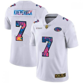 Men's San Francisco 49ers #7 Colin Kaepernick 2020 White Crucial Catch Limited Stitched Jersey Men's San Francisco 49ers #7 Colin Kaepernick 2020 White Crucial Catch Limited Stitched Jersey