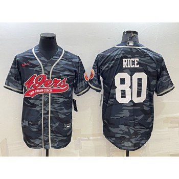 Men's San Francisco 49ers #80 Jerry Rice Grey Camo With Patch Cool Base Stitched Baseball Jersey Men's San Francisco 49ers #80 Jerry Rice Grey Camo With Patch Cool Base Stitched Baseball Jersey