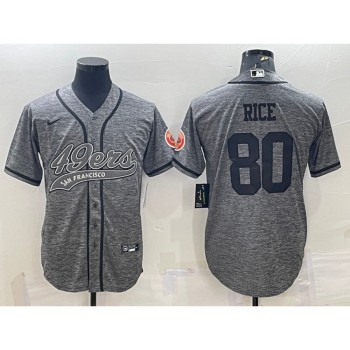 Men's San Francisco 49ers #80 Jerry Rice Grey With Patch Cool Base Stitched Baseball Jersey