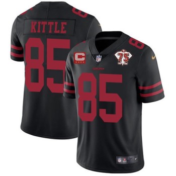 Men's San Francisco 49ers #85 George Kittle 2021 Black With C Patch 75th Anniversary Vapor Untouchable Limited Stitched Jersey Men's San Francisco 49ers #85 George Kittle 2021 Black With C Patch 75th Anniversary Vapor Untouchable Limited Stitched Jersey