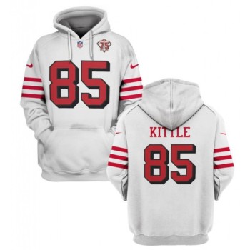 Men's San Francisco 49ers #85 George Kittle 2021 White 75th Anniversary Pullover Hoodie Men's San Francisco 49ers #85 George Kittle 2021 White 75th Anniversary Pullover Hoodie