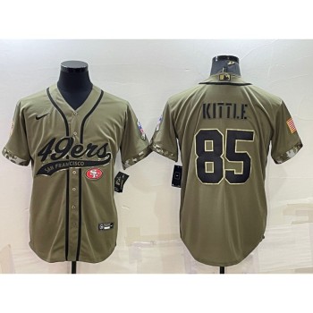 Men's San Francisco 49ers #85 George Kittle 2022 Olive Salute to Service Cool Base Stitched Baseball Jersey Men's San Francisco 49ers #85 George Kittle 2022 Olive Salute to Service Cool Base Stitched Baseball Jersey