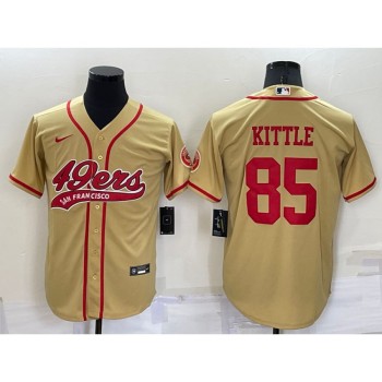 Men's San Francisco 49ers #85 George Kittle Gold Cool Base Stitched Baseball Jersey Men's San Francisco 49ers #85 George Kittle Gold Cool Base Stitched Baseball Jersey