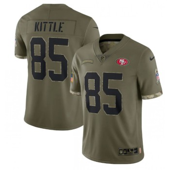 Men's San Francisco 49ers #85 George Kittle Olive 2022 Salute To Service Limited Stitched Jersey Men's San Francisco 49ers #85 George Kittle Olive 2022 Salute To Service Limited Stitched Jersey