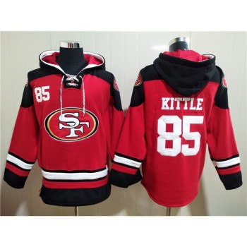 Men's San Francisco 49ers #85 George Kittle Red All Stitched Sweatshirt Hoodie Men's San Francisco 49ers #85 George Kittle Red All Stitched Sweatshirt Hoodie