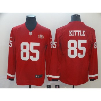 Men's San Francisco 49ers #85 George Kittle Scarlet Therma Long Sleeve Stitched NFL Jersey Men's San Francisco 49ers #85 George Kittle Scarlet Therma Long Sleeve Stitched NFL Jersey