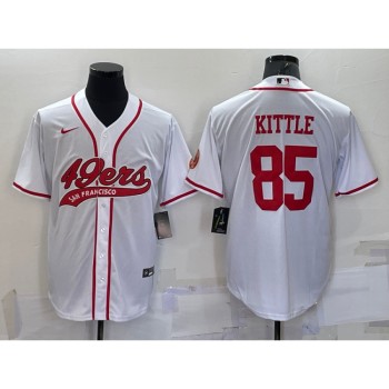 Men's San Francisco 49ers #85 George Kittle White With Patch Cool Base Stitched Baseball Jersey