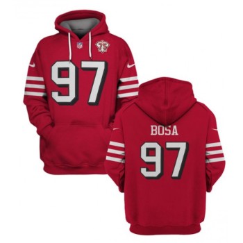 Men's San Francisco 49ers #97 Nick Bosa 2021 Red 75th Anniversary Pullover Hoodie Men's San Francisco 49ers #97 Nick Bosa 2021 Red 75th Anniversary Pullover Hoodie