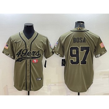Men's San Francisco 49ers #97 Nick Bosa 2022 Olive Salute to Service Cool Base Stitched Baseball Jersey Men's San Francisco 49ers #97 Nick Bosa 2022 Olive Salute to Service Cool Base Stitched Baseball Jersey