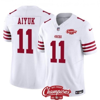 Men's San Francisco 49ers #11 Brandon Aiyuk White 2023 F.U.S.E. NFC West Champions Patch Stitched Football Jersey Men's San Francisco 49ers #11 Brandon Aiyuk White 2023 F.U.S.E. NFC West Champions Patch Stitched Football Jersey