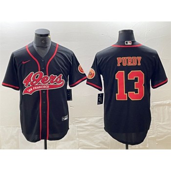Men's San Francisco 49ers #13 Brock Purdy Black With Patch Cool Base Stitched Baseball Jersey Men's San Francisco 49ers #13 Brock Purdy Black With Patch Cool Base Stitched Baseball Jersey