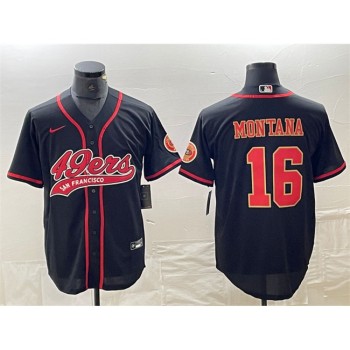 Men's San Francisco 49ers #16 Joe Montana Black With Patch Cool Base Stitched Baseball Jersey Men's San Francisco 49ers #16 Joe Montana Black With Patch Cool Base Stitched Baseball Jersey
