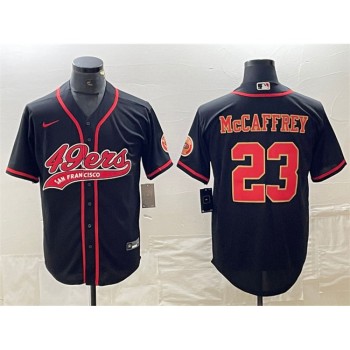 Men's San Francisco 49ers #23 Christian McCaffrey Black With Patch Cool Base Stitched Baseball Jersey Men's San Francisco 49ers #23 Christian McCaffrey Black With Patch Cool Base Stitched Baseball Jersey