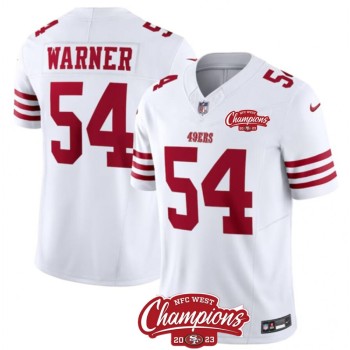 Men's San Francisco 49ers #54 Fred Warner White 2023 F.U.S.E. NFC West Champions Patch Stitched Football Jersey Men's San Francisco 49ers #54 Fred Warner White 2023 F.U.S.E. NFC West Champions Patch Stitched Football Jersey