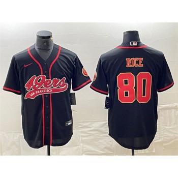 Men's San Francisco 49ers #80 Jerry Rice Black With Patch Cool Base Stitched Baseball Jersey Men's San Francisco 49ers #80 Jerry Rice Black With Patch Cool Base Stitched Baseball Jersey