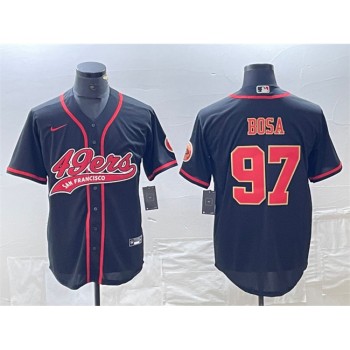 Men's San Francisco 49ers #97 Nick Bosa Black With Patch Cool Base Stitched Baseball Jersey Men's San Francisco 49ers #97 Nick Bosa Black With Patch Cool Base Stitched Baseball Jersey