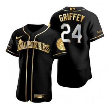 Men's Seattle Mariners #24 Ken Griffey Black/Gold Edition Flex Base Stitched jersey Men's Seattle Mariners #24 Ken Griffey Black/Gold Edition Flex Base Stitched jersey