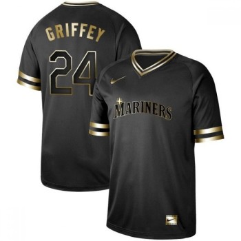 Men's Seattle Mariners #24 Ken Griffey Black Gold Stitched Jersey Men's Seattle Mariners #24 Ken Griffey Black Gold Stitched Jersey