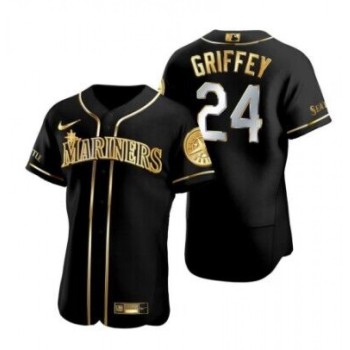 Men's Seattle Mariners #24 Ken Griffey Jr. Black Golden Flex Base Stitched Baseball Jersey Men's Seattle Mariners #24 Ken Griffey Jr. Black Golden Flex Base Stitched Baseball Jersey