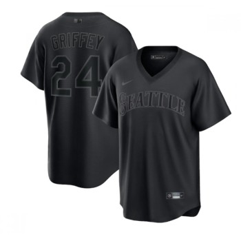 Men's Seattle Mariners #24 Ken Griffey Jr. Black Pitch Black Fashion Replica Stitched Jersey Men's Seattle Mariners #24 Ken Griffey Jr. Black Pitch Black Fashion Replica Stitched Jersey