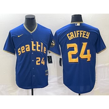 Men's Seattle Mariners #24 Ken Griffey Jr. Royal 2023 City Connect Cool Base With Patch Stitched Baseball Jersey Men's Seattle Mariners #24 Ken Griffey Jr. Royal 2023 City Connect Cool Base With Patch Stitched Baseball Jersey