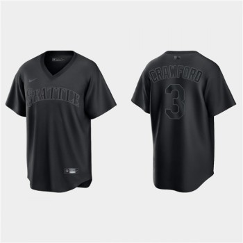 Men's Seattle Mariners #3 J.P. Crawford Black Pitch Black Fashion Replica Stitched Jersey Men's Seattle Mariners #3 J.P. Crawford Black Pitch Black Fashion Replica Stitched Jersey