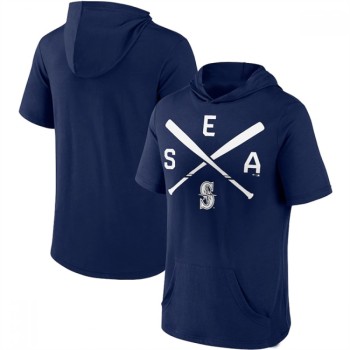 Men's Seattle Mariners Navy Short Sleeve Pullover Hoodie Men's Seattle Mariners Navy Short Sleeve Pullover Hoodie