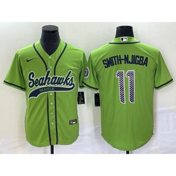 Men's Seattle Seahawks #11 Jaxon Smith-Njigba Green With Patch Cool Base Stitched Baseball Jersey Men's Seattle Seahawks #11 Jaxon Smith-Njigba Green With Patch Cool Base Stitched Baseball Jersey