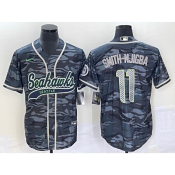 Men's Seattle Seahawks #11 Jaxon Smith-Njigba Grey With Patch Cool Base Stitched Baseball Jersey Men's Seattle Seahawks #11 Jaxon Smith-Njigba Grey With Patch Cool Base Stitched Baseball Jersey